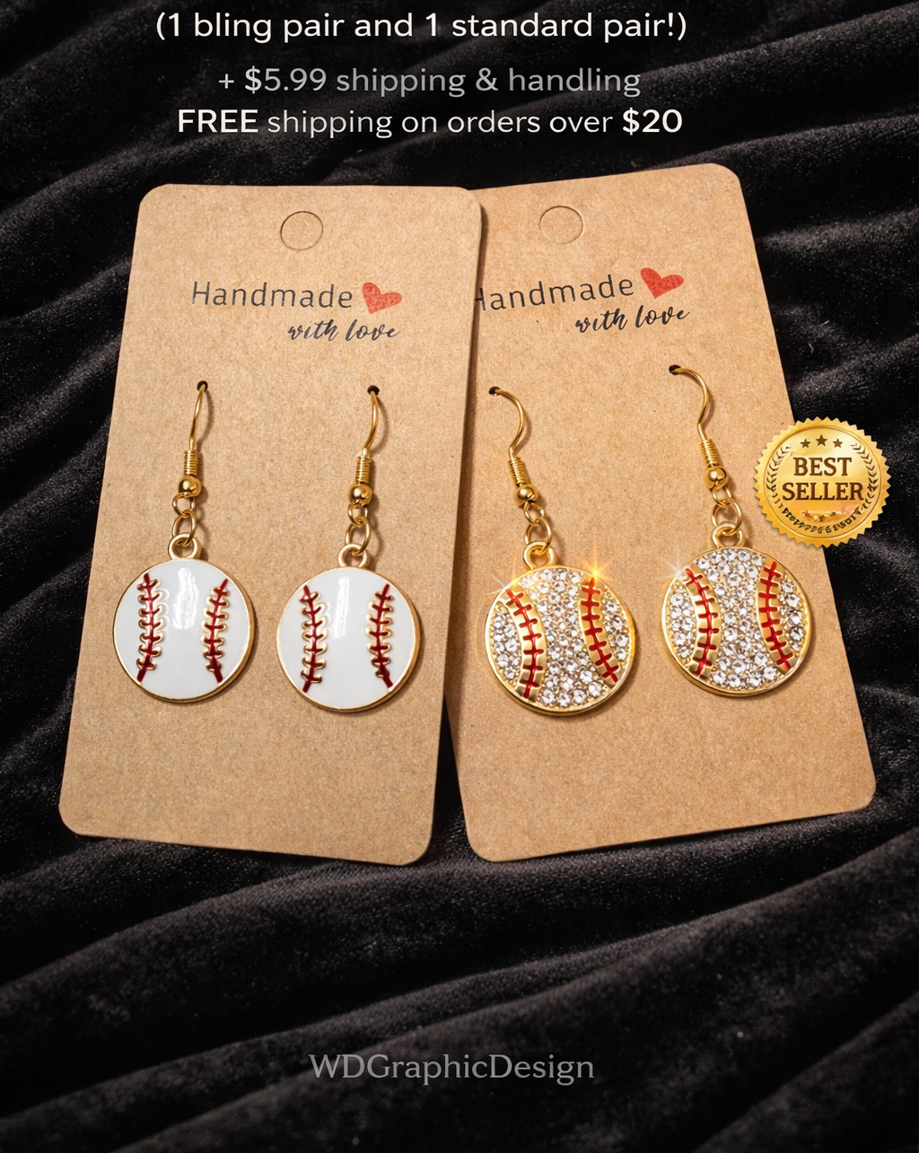 Baseball earring 1 Pair of Bling (or) 1 standard pair