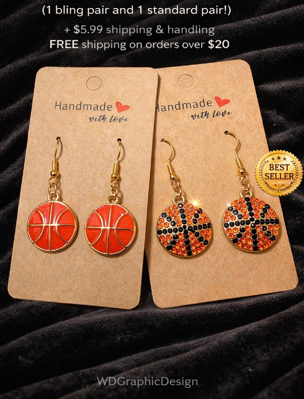 Basketball earrings set 1 Bling pair -&- 1 standard pair