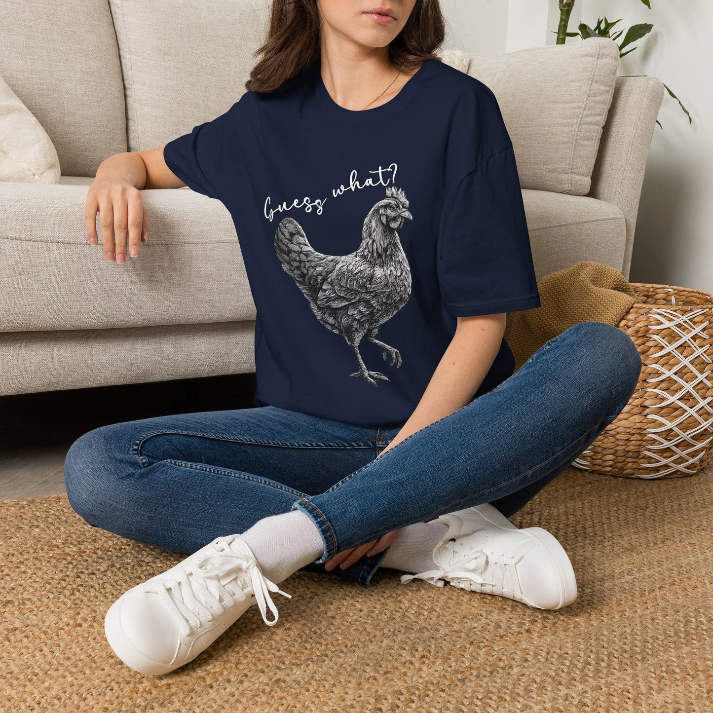 Chicken Graphic T-Shirt – "Guess What?" Farmhouse Hen Tee