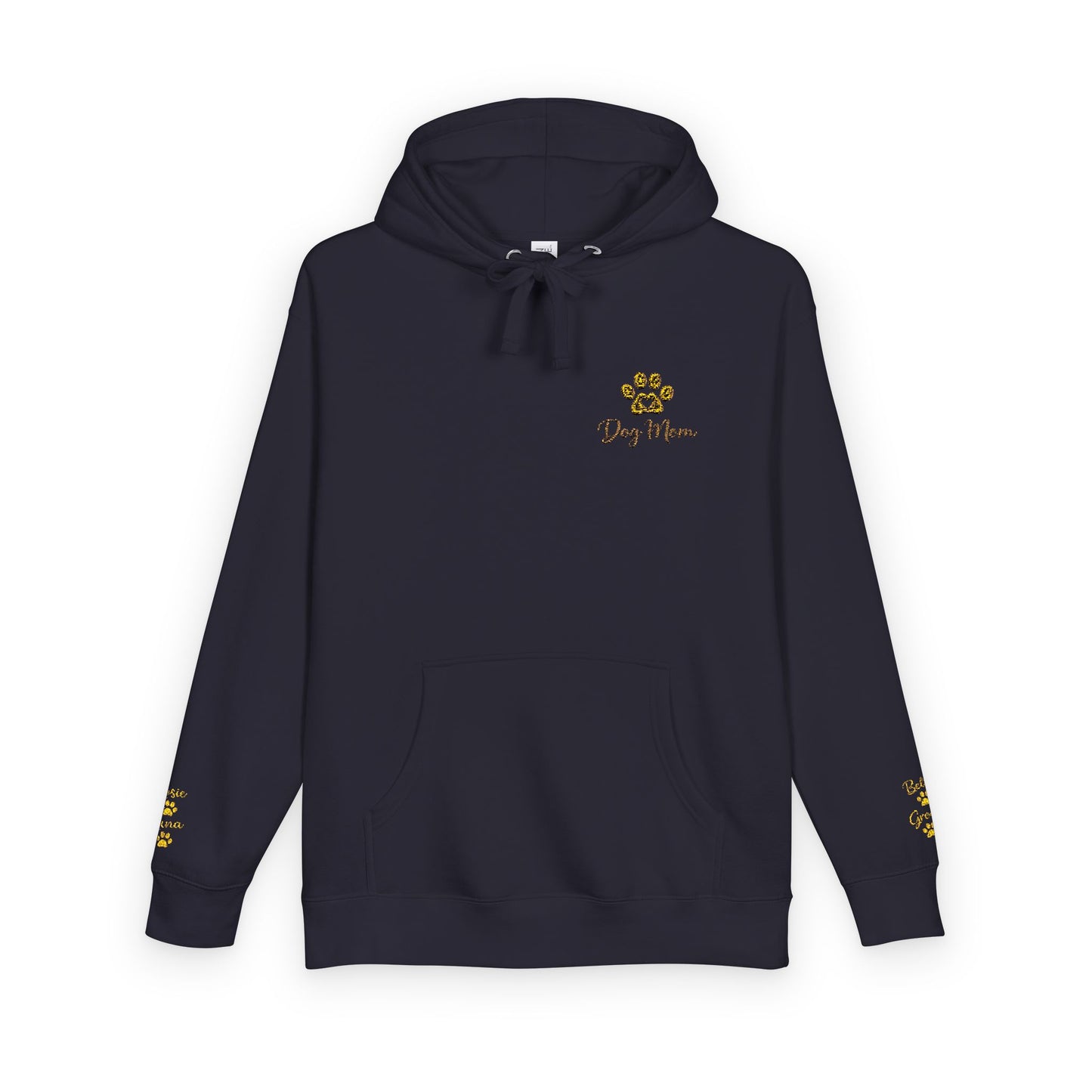 Hoodie — Yellow Paw Print “Dog Mom” Fleece Hoodie