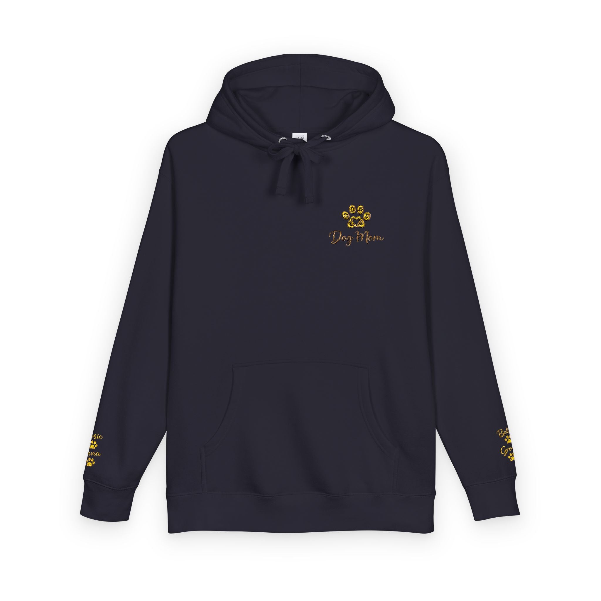 Hoodie — Yellow Paw Print “Dog Mom” Fleece Hoodie