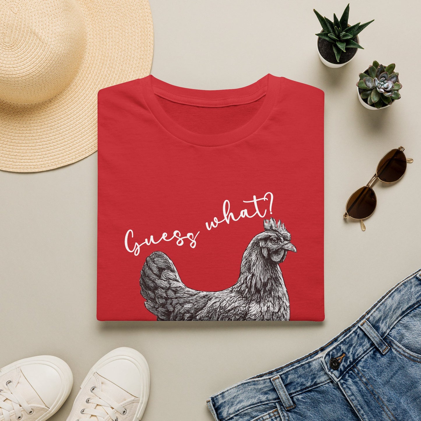 Chicken Graphic T-Shirt – "Guess What?" Farmhouse Hen Tee