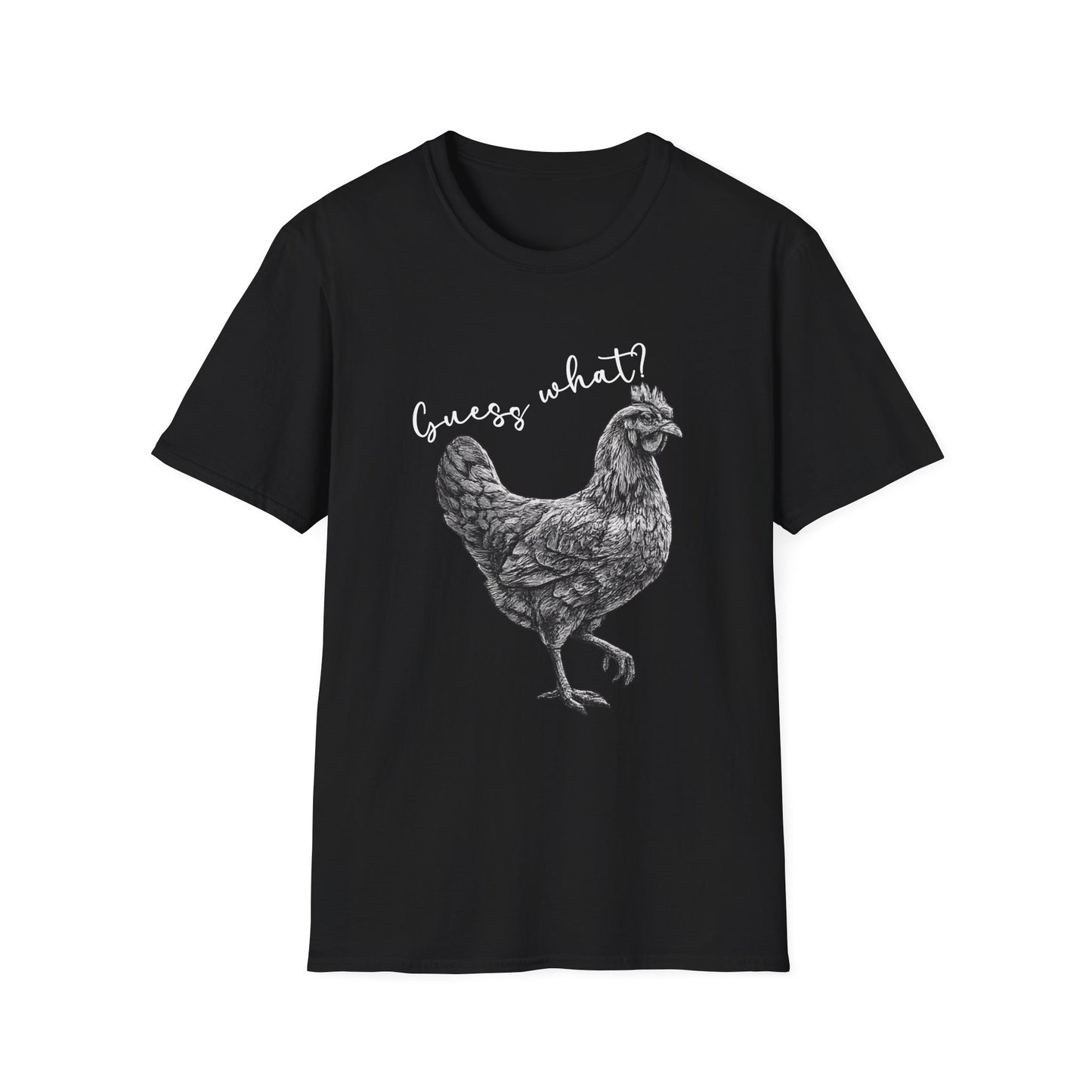 Chicken Graphic T-Shirt – "Guess What?" Farmhouse Hen Tee