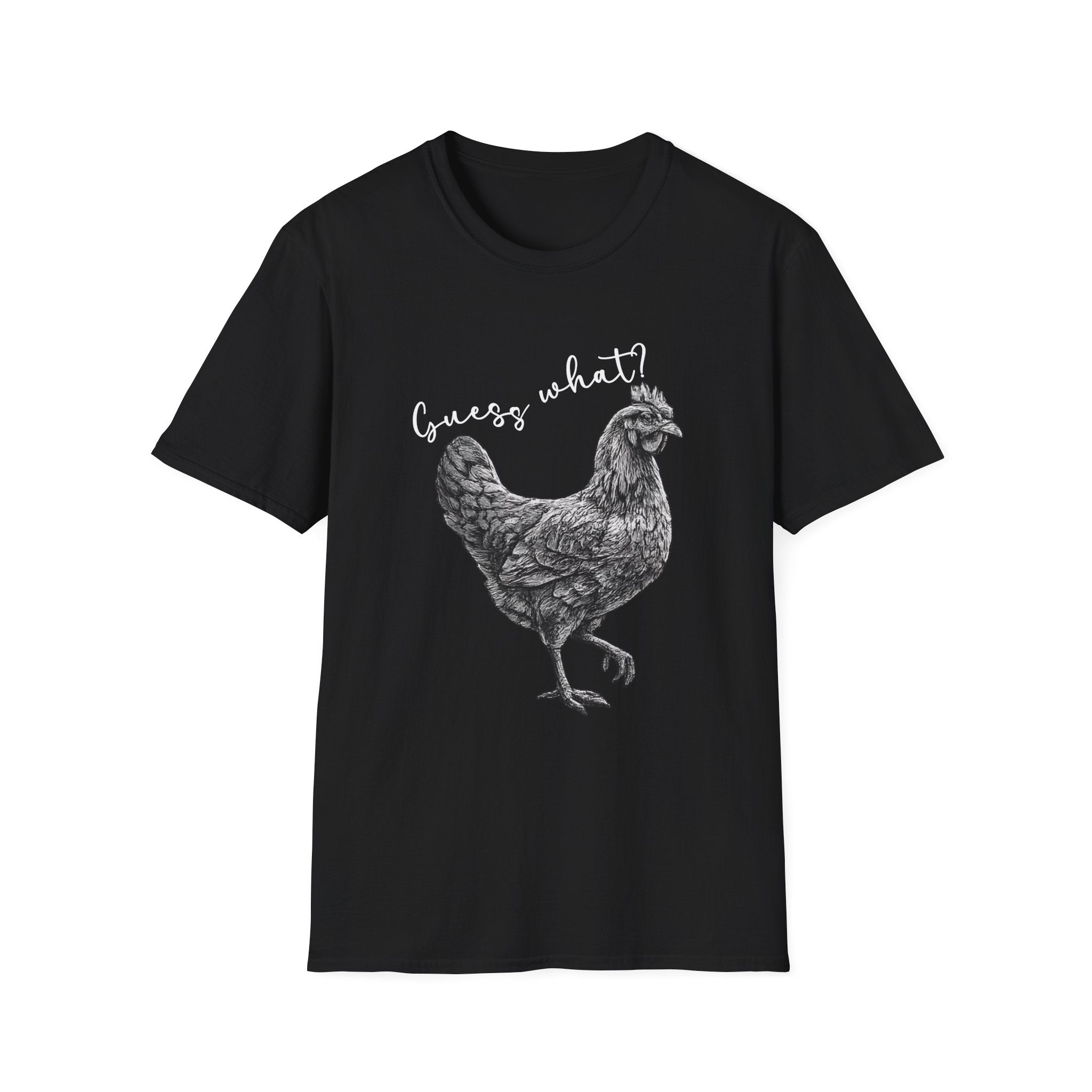 Chicken Graphic T-Shirt – "Guess What?" Farmhouse Hen Tee