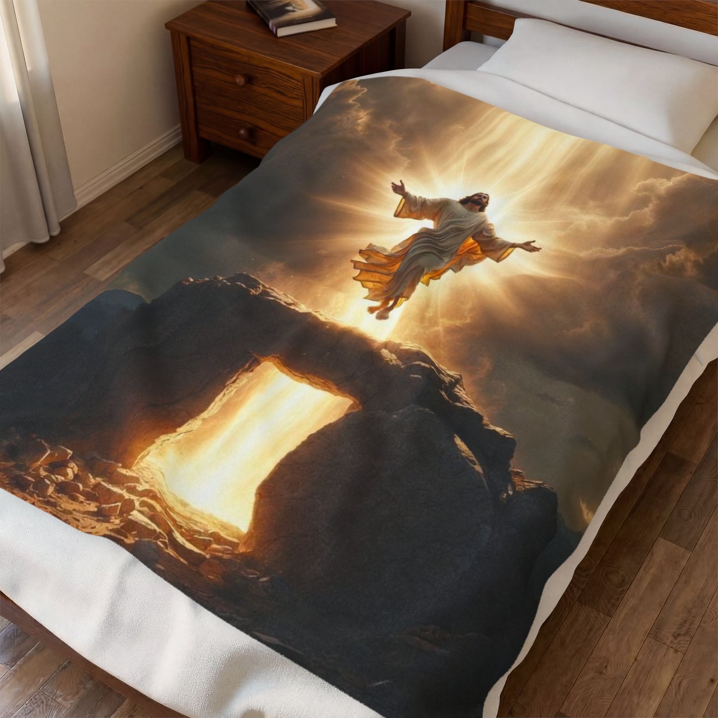Jesus Ascension Velveteen Plush Blanket — Christian Faith Throw for Easter & Devotional Comfort
