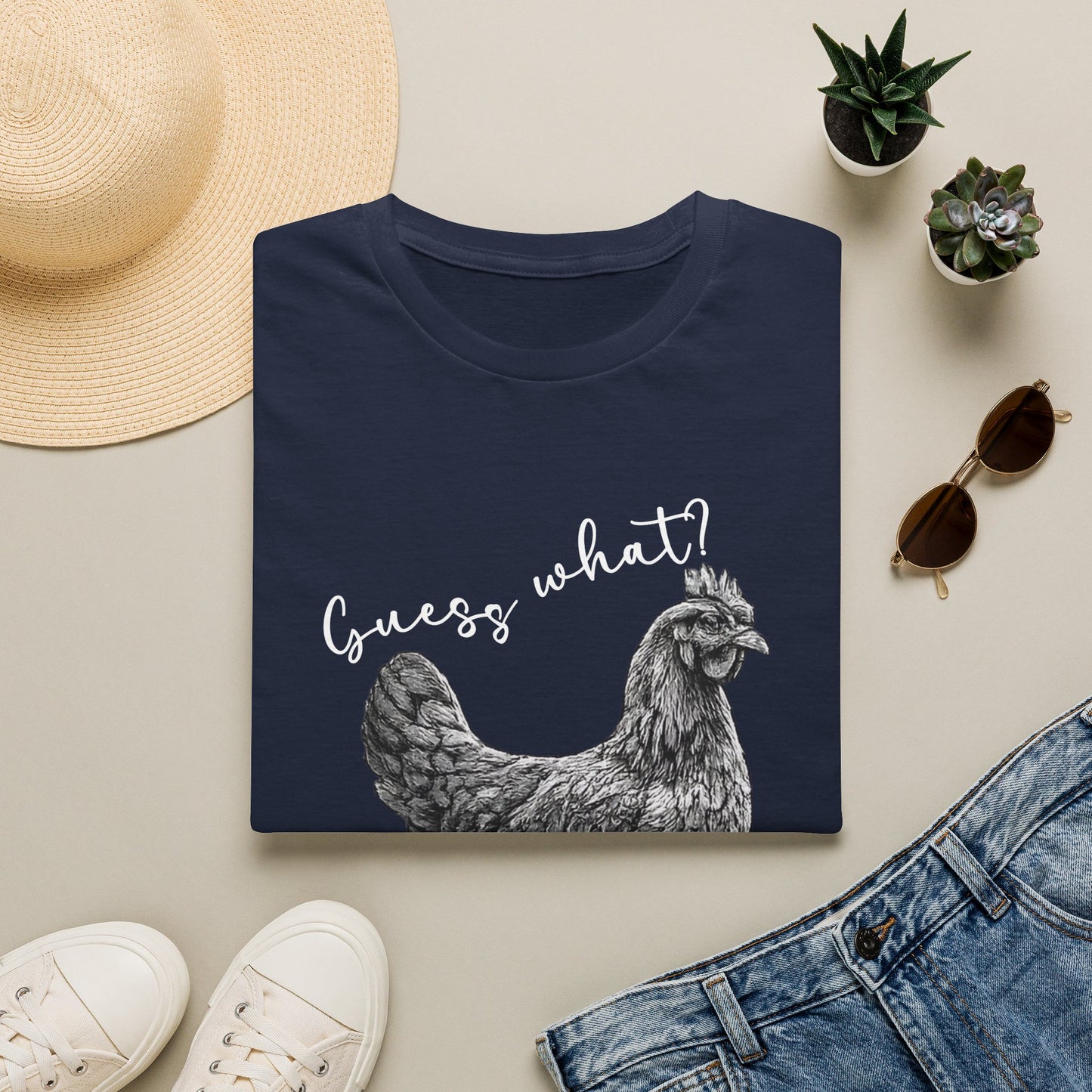 Chicken Graphic T-Shirt – "Guess What?" Farmhouse Hen Tee