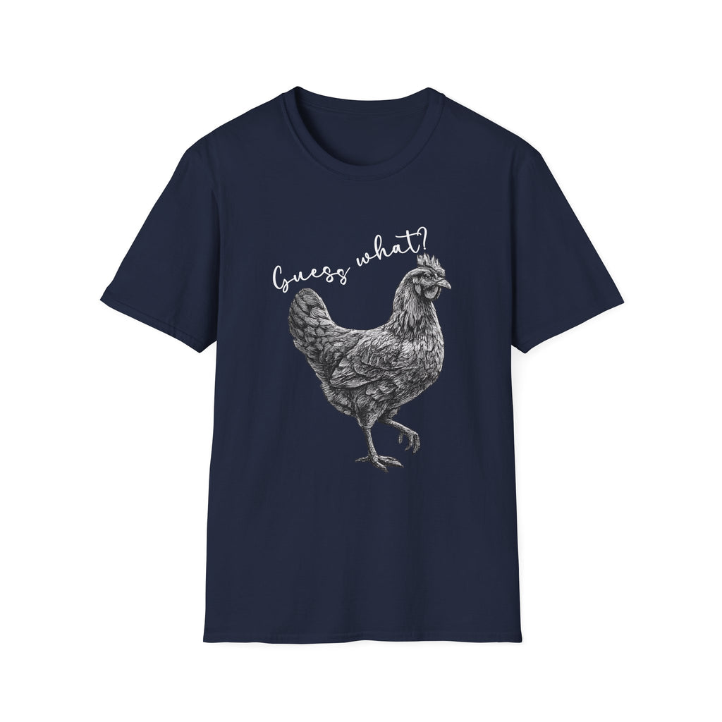 Chicken Graphic T-Shirt – "Guess What?" Farmhouse Hen Tee