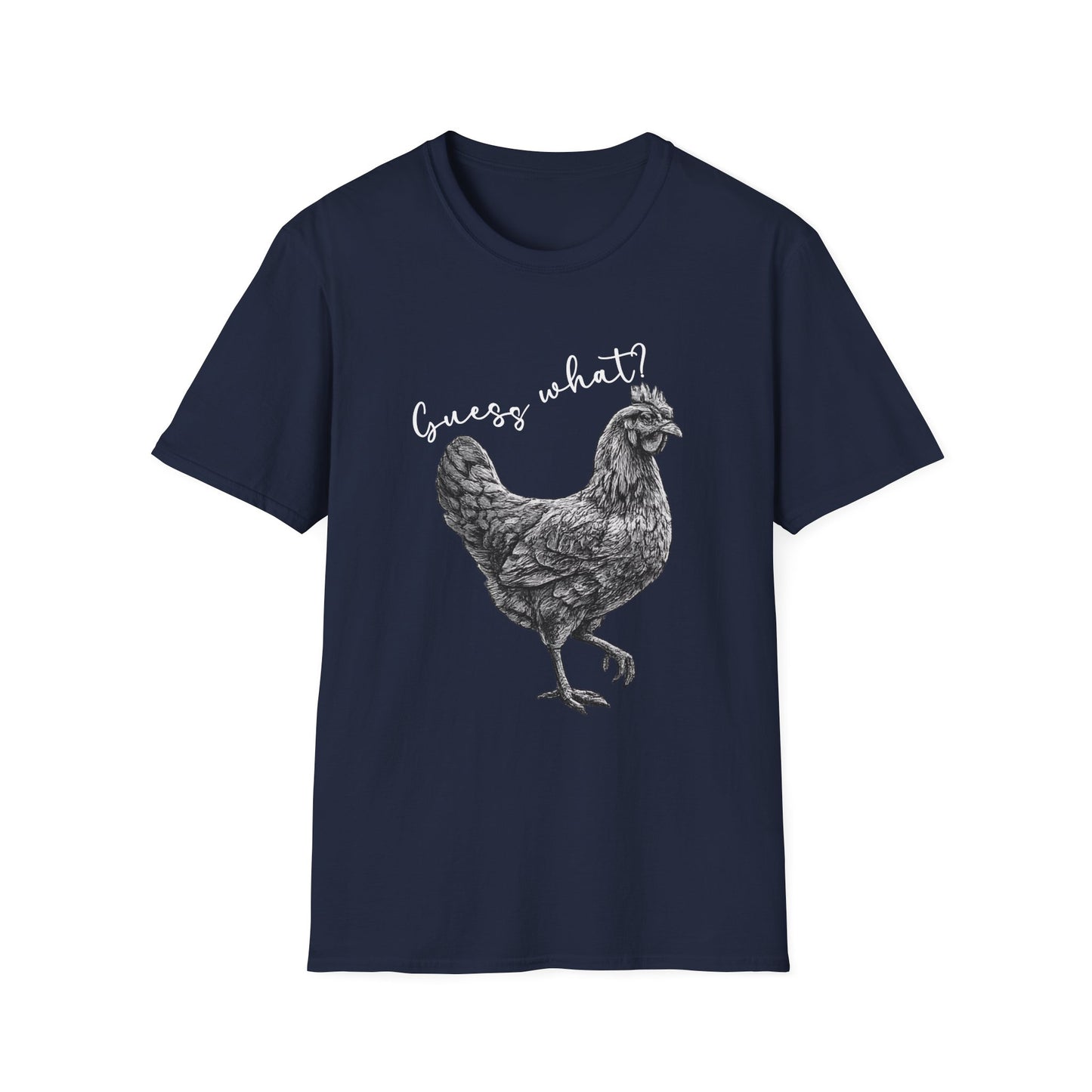 Chicken Graphic T-Shirt – "Guess What?" Farmhouse Hen Tee