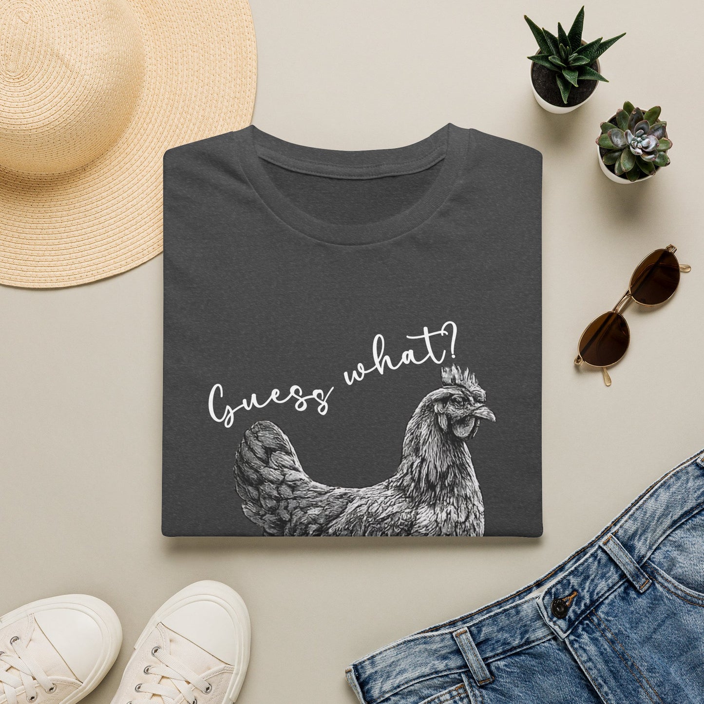 Chicken Graphic T-Shirt – "Guess What?" Farmhouse Hen Tee