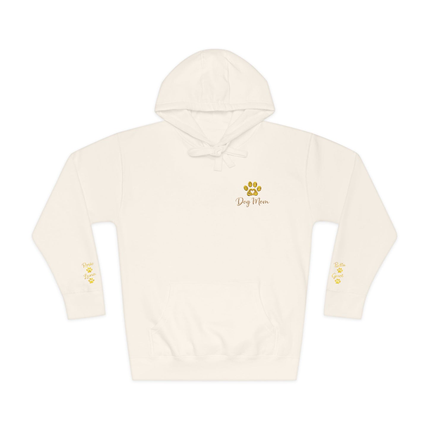 Hoodie — Yellow Paw Print “Dog Mom” Fleece Hoodie