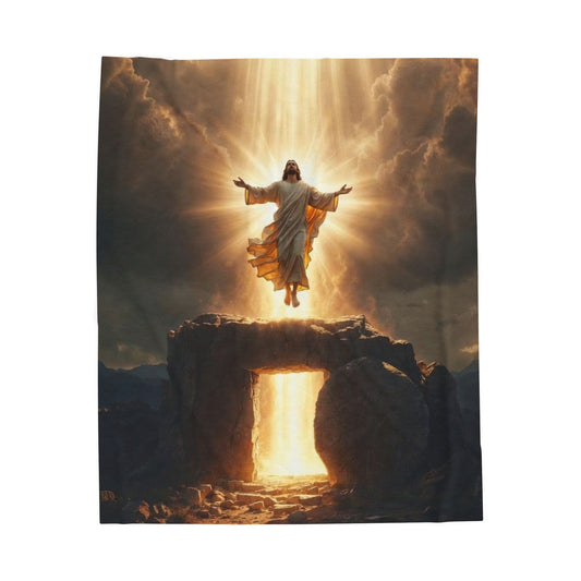 Jesus Ascension Velveteen Plush Blanket — Christian Faith Throw for Easter & Devotional Comfort