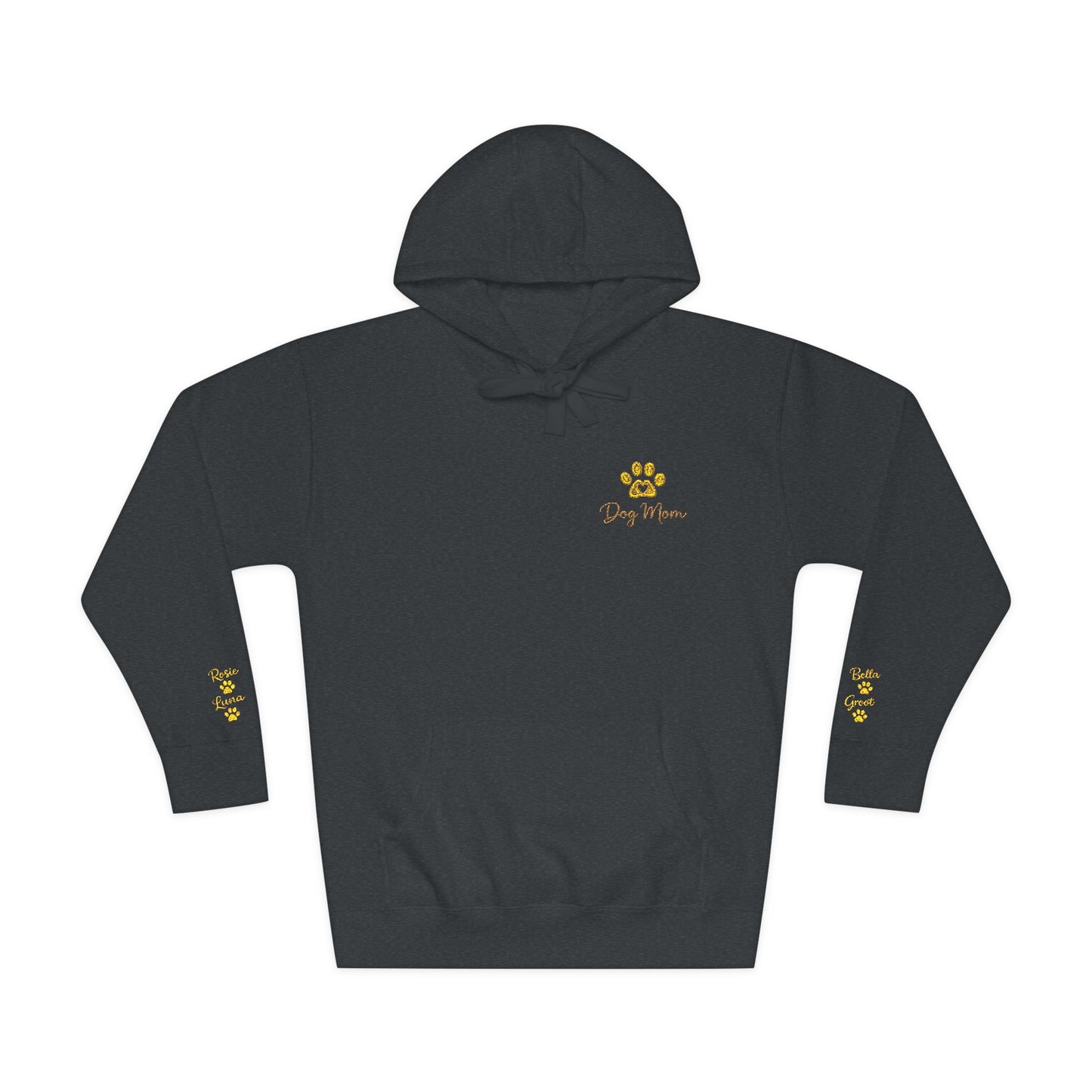 Hoodie — Yellow Paw Print “Dog Mom” Fleece Hoodie