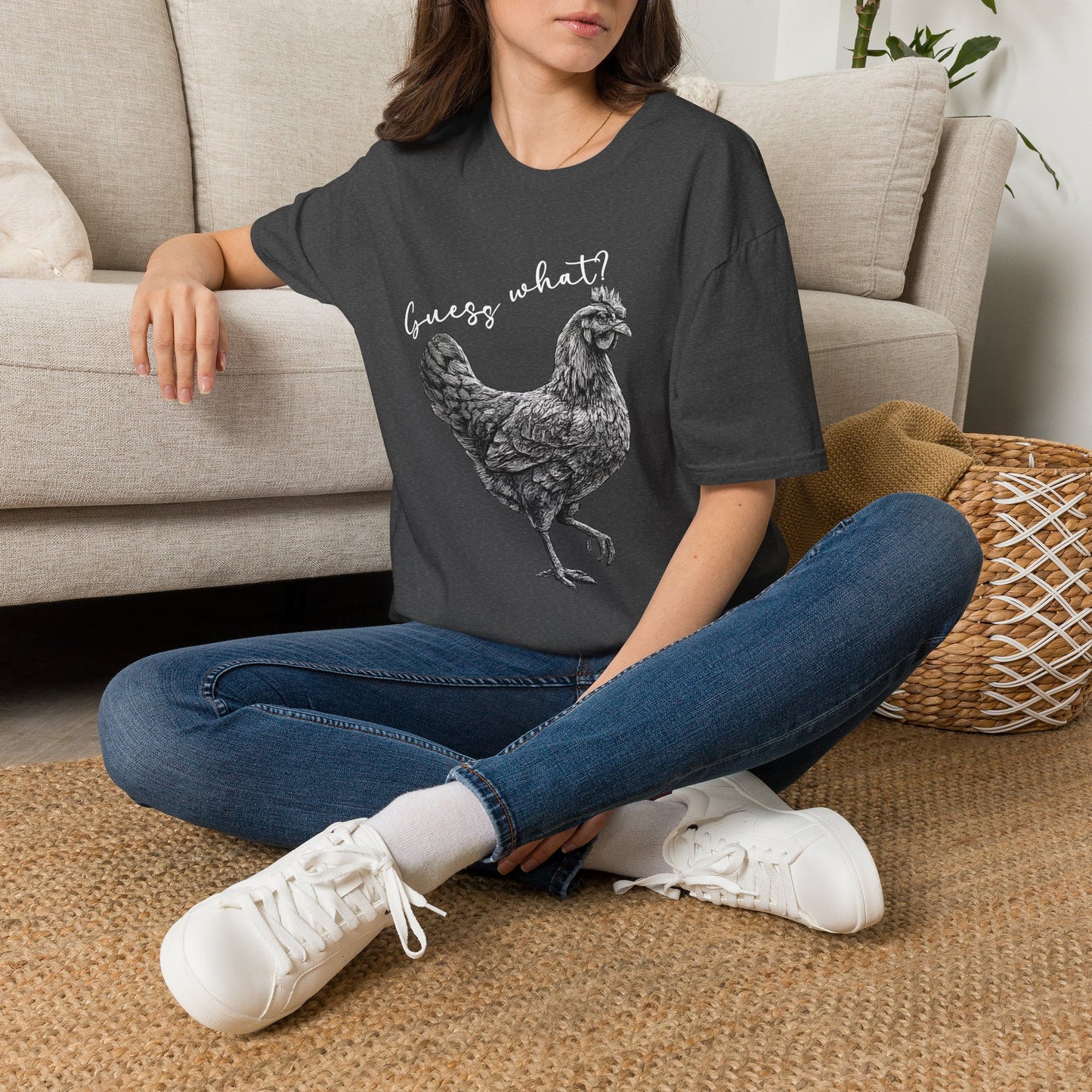 Chicken Graphic T-Shirt – "Guess What?" Farmhouse Hen Tee