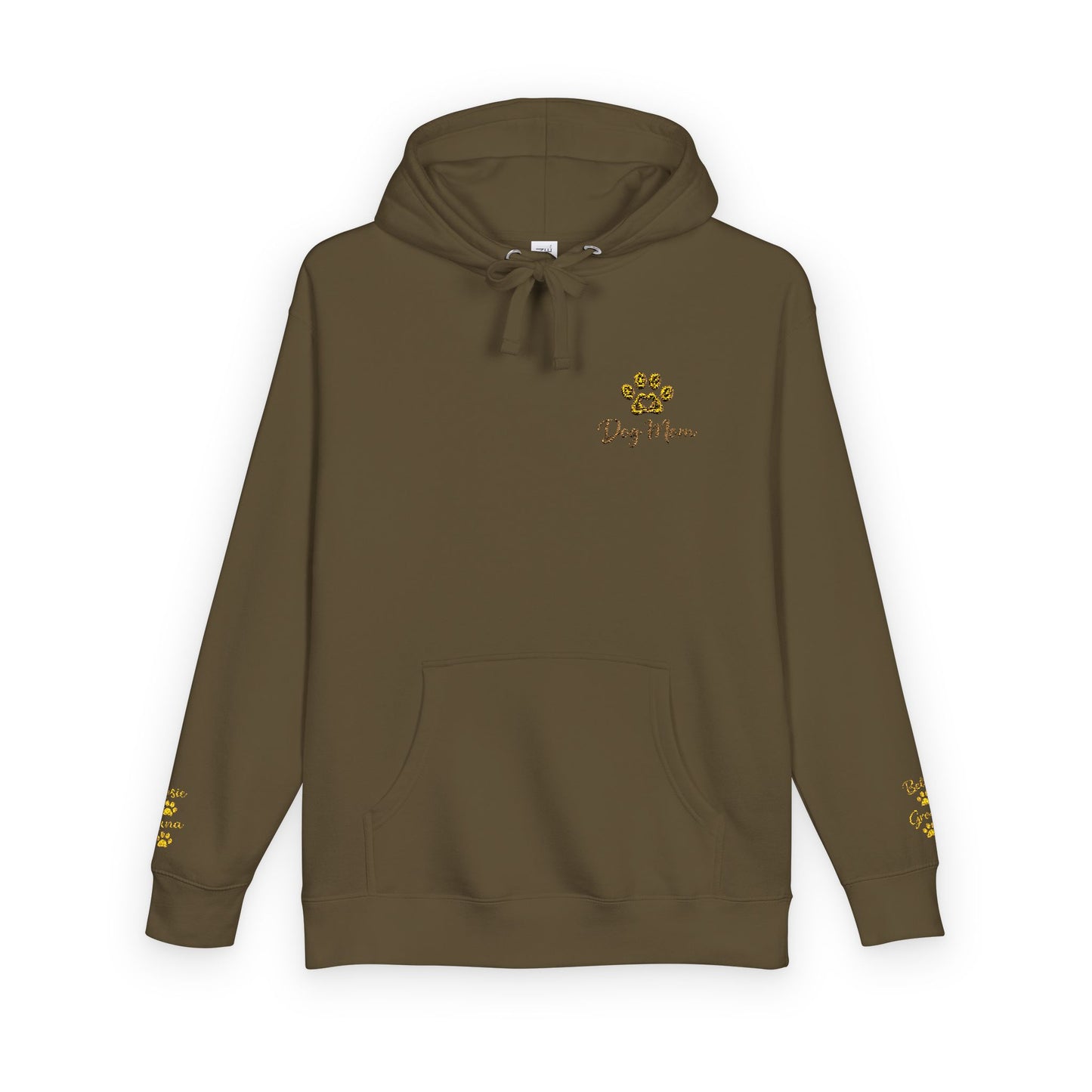 Hoodie — Yellow Paw Print “Dog Mom” Fleece Hoodie