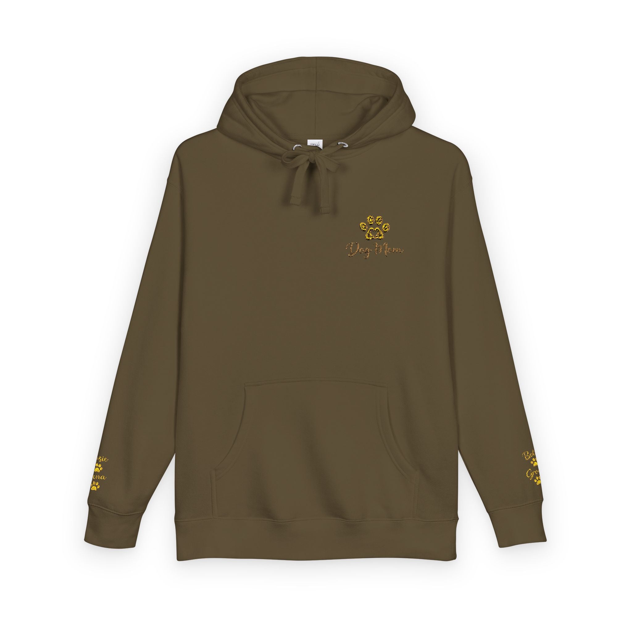 Hoodie — Yellow Paw Print “Dog Mom” Fleece Hoodie