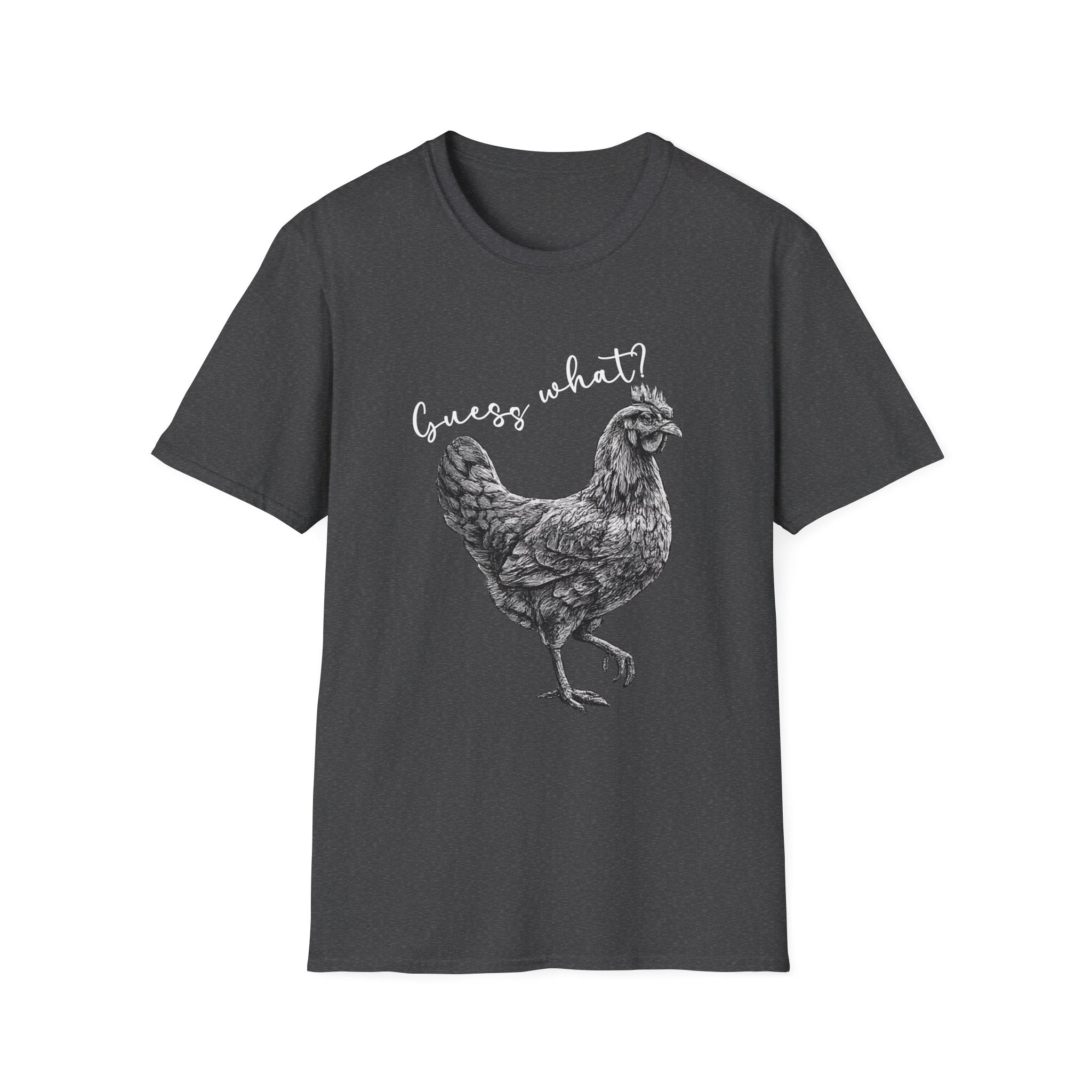 Chicken Graphic T-Shirt – "Guess What?" Farmhouse Hen Tee