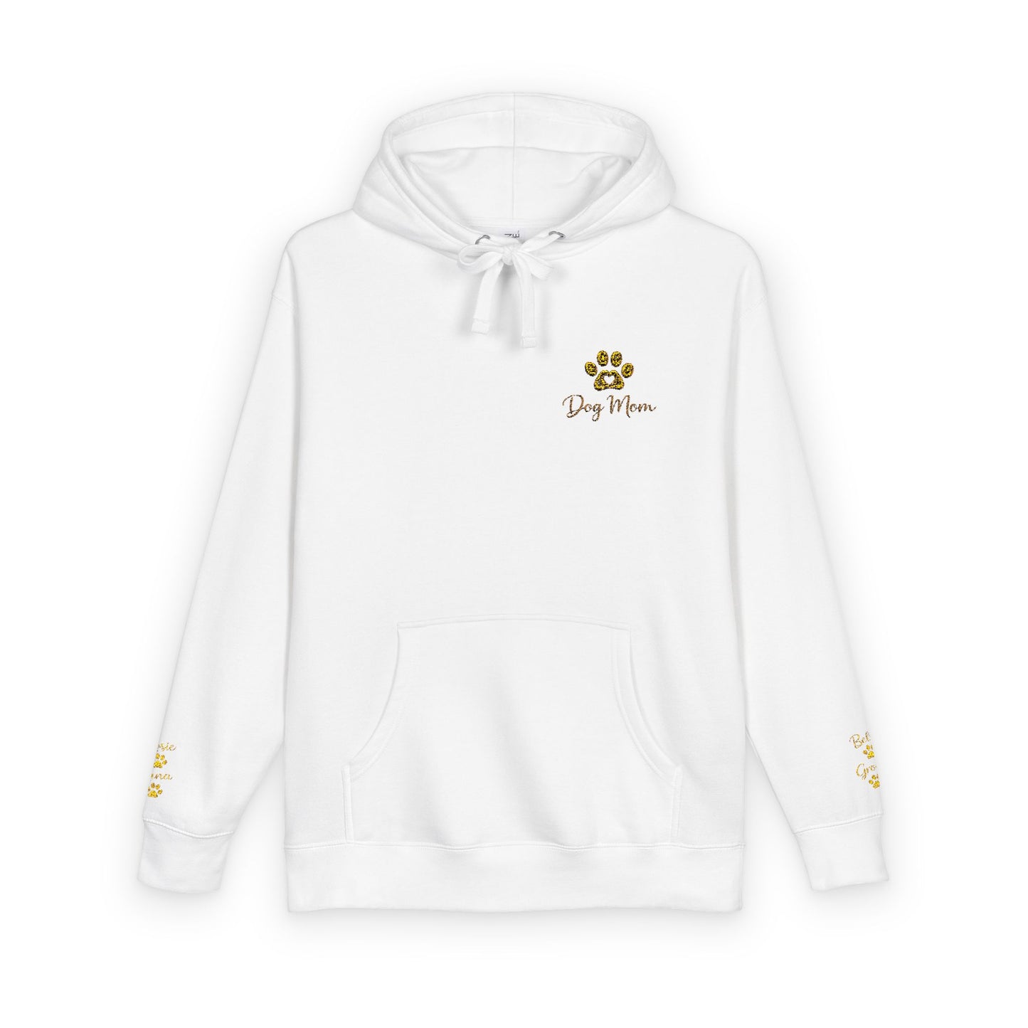 Hoodie — Yellow Paw Print “Dog Mom” Fleece Hoodie