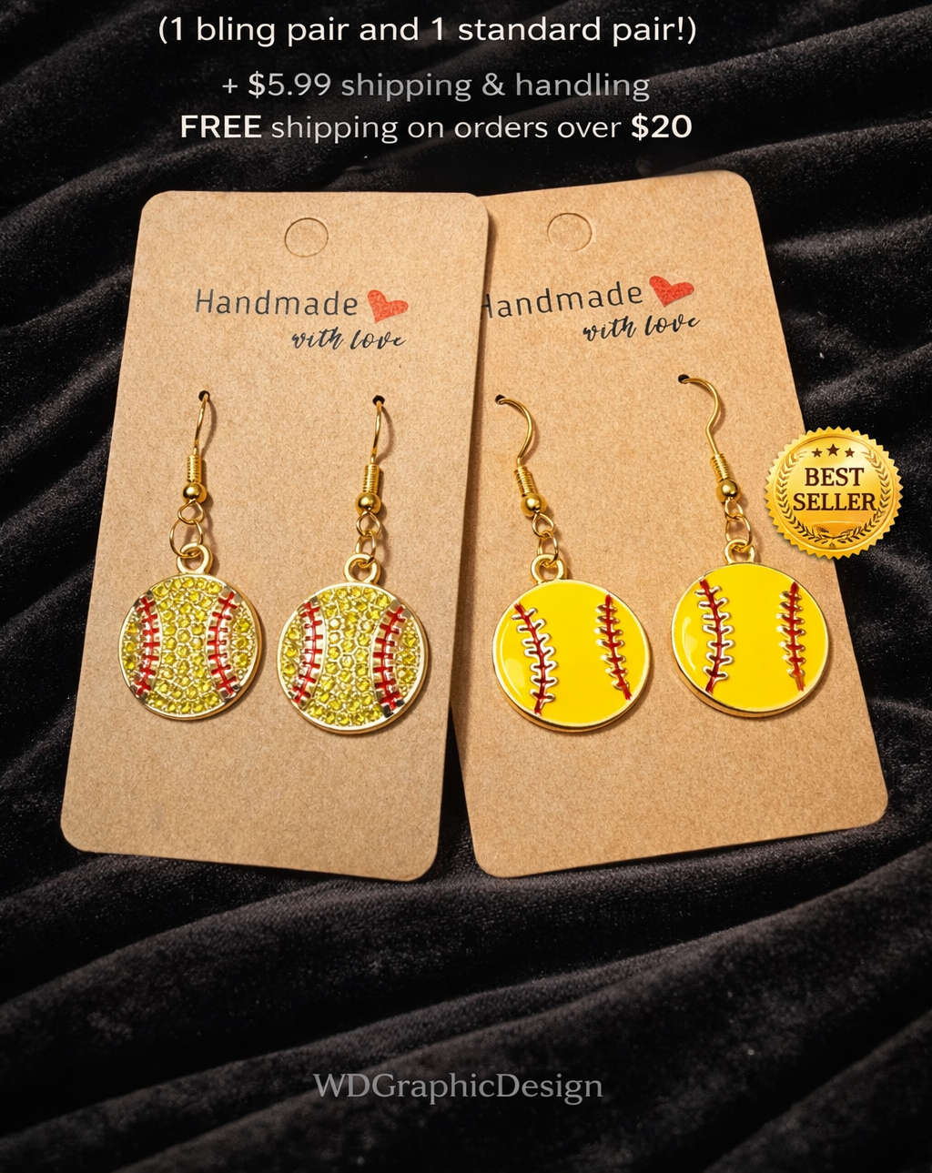 Softball earring 1 Pair of Bling (or) 1 standard pair