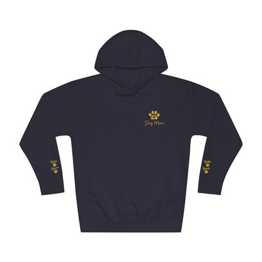 Hoodie — Yellow Paw Print “Dog Mom” Fleece Hoodie