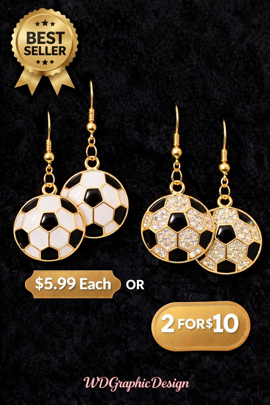 Soccer earring 1 Pair of Bling (or) 1 standard pair