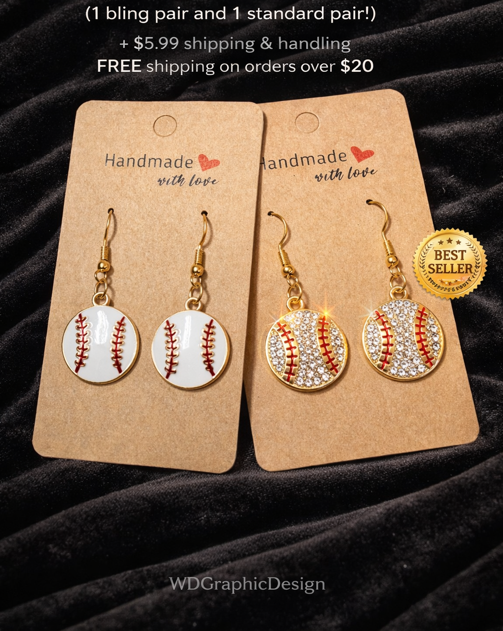 Baseball earring set 1 Bling pair -&- 1 standard pair