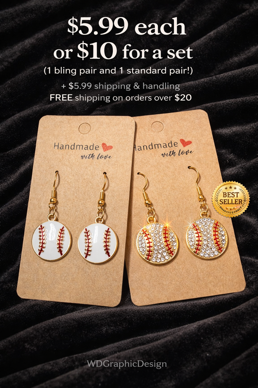 Baseball earring 1 Pair of Bling (or) 1 standard pair