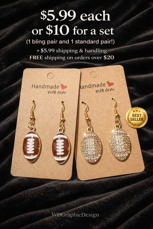 Football earring set 1 Bling pair -&- 1 standard pair