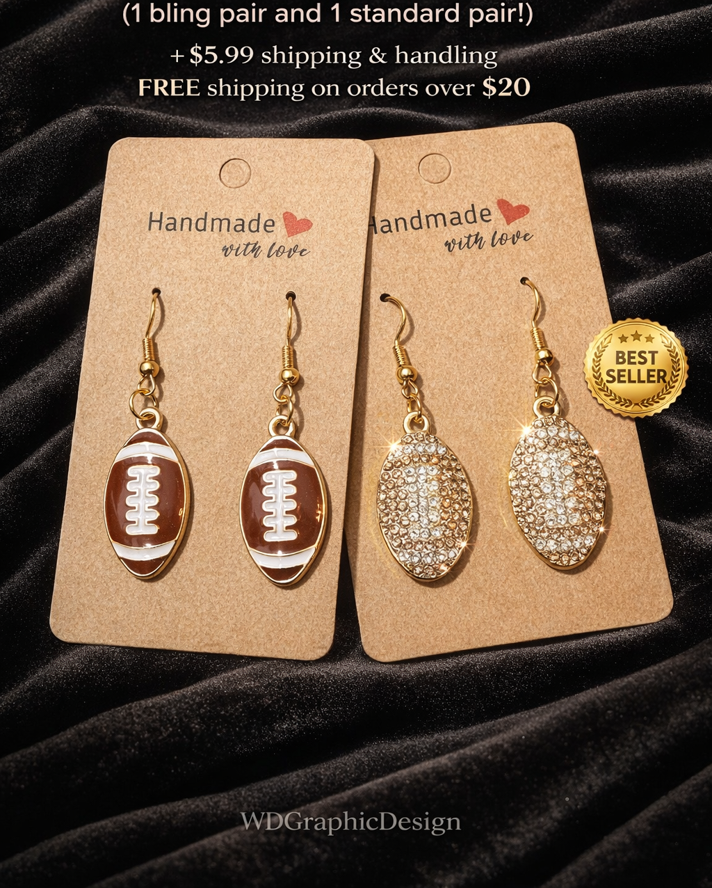 Football earring 1 Pair of Bling (or) 1 standard pair