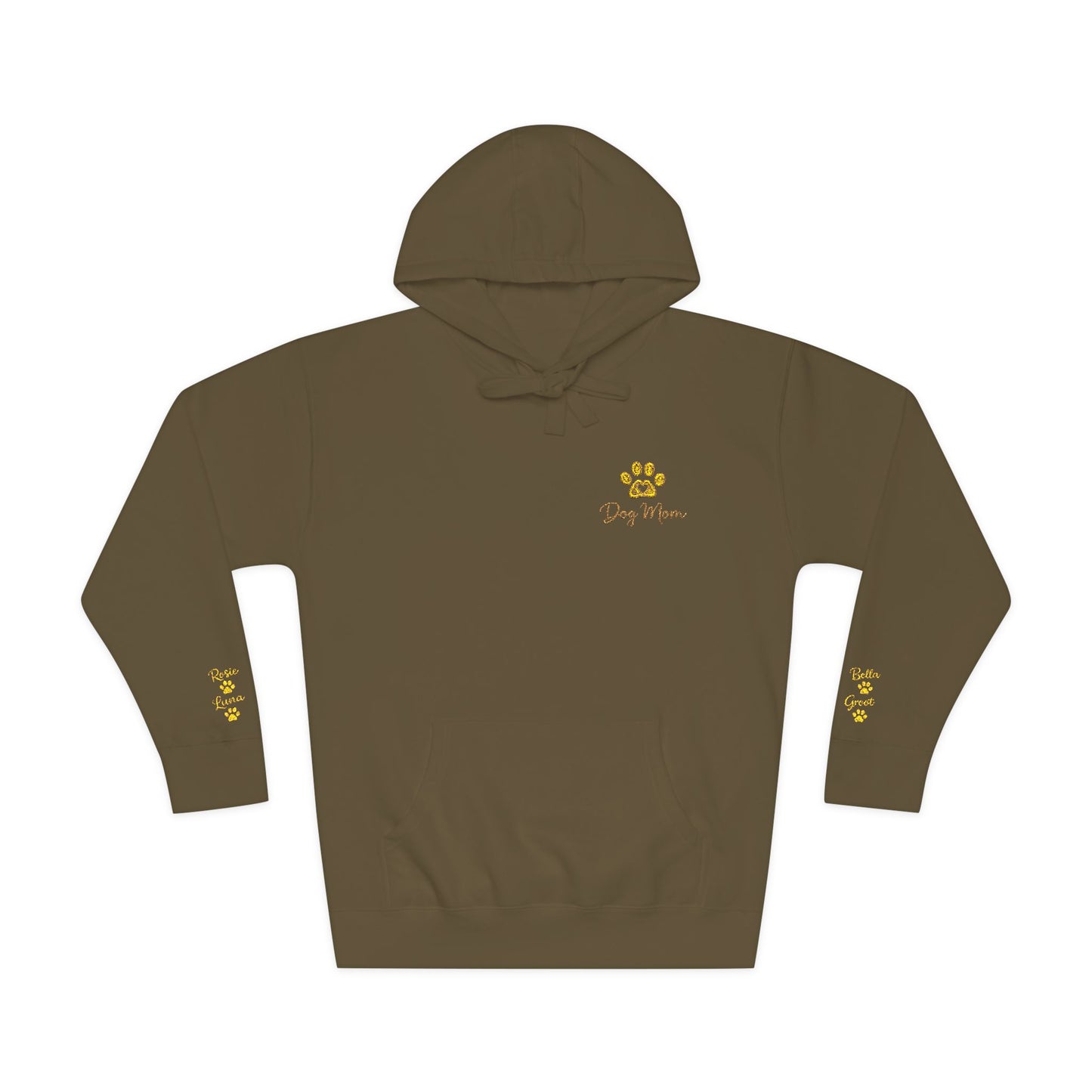Hoodie — Yellow Paw Print “Dog Mom” Fleece Hoodie
