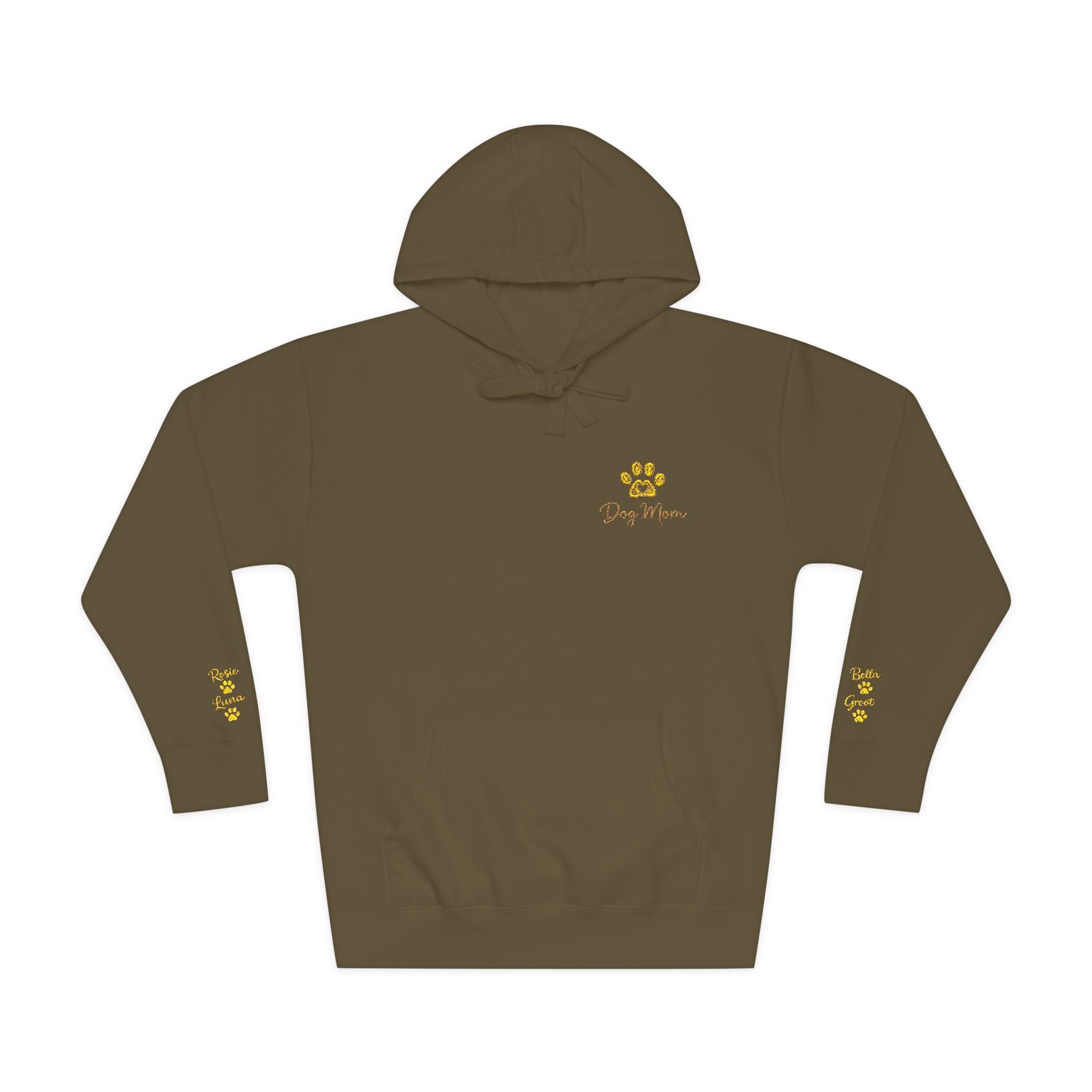 Hoodie — Yellow Paw Print “Dog Mom” Fleece Hoodie