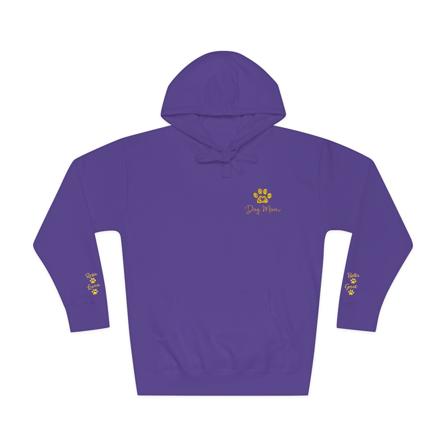 Hoodie — Yellow Paw Print “Dog Mom” Fleece Hoodie